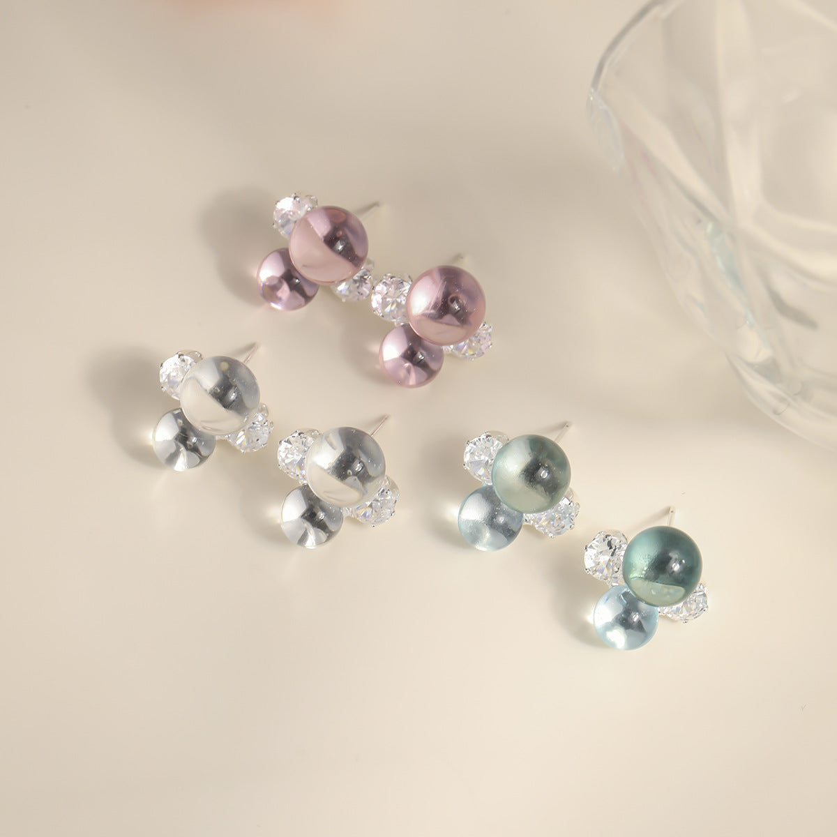 Transparent Bubble Zircon French Super Flash Niche Temperament Stud Earrings