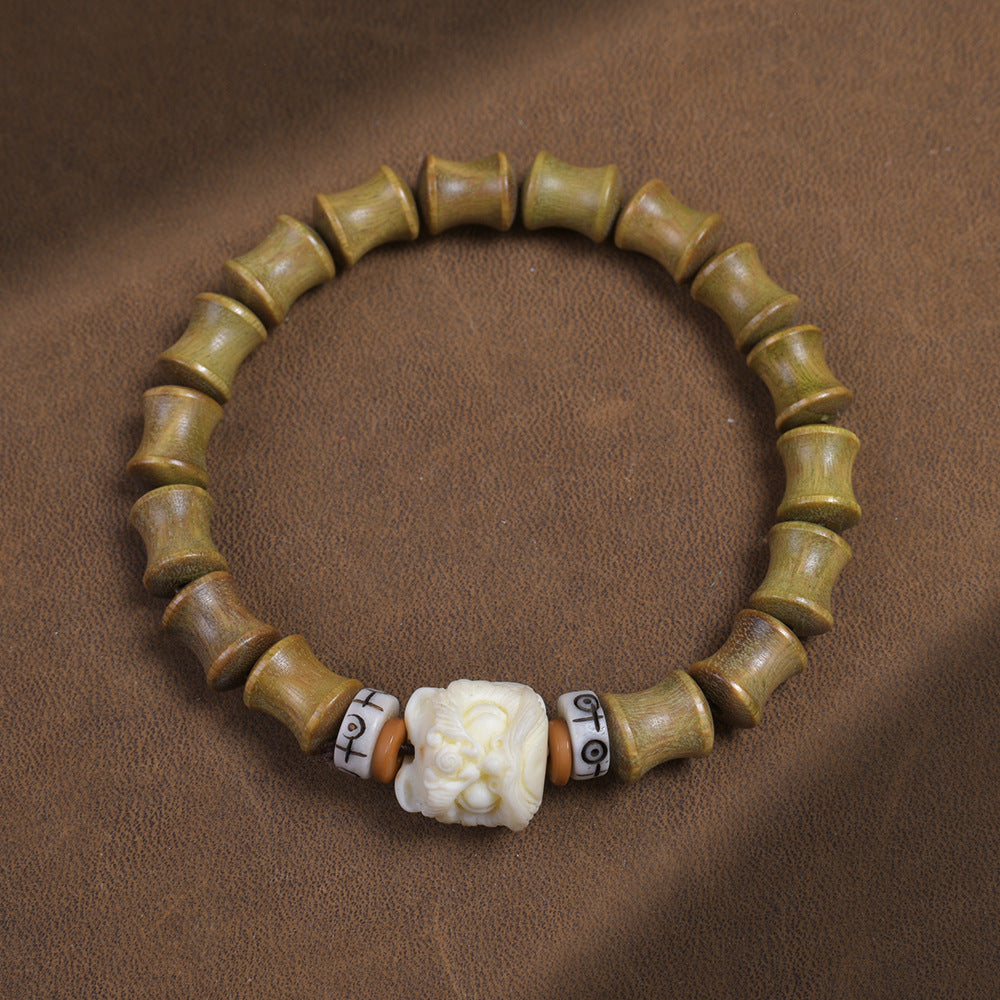 Women's & Men's Retro Style Green Sandalwood Bamboo Festival High-rise Holding Bracelet