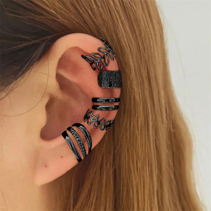 Rhinestone Butterfly Hollow Cartilage Fashion Star Moon Integrated Chain Ear Stud Earrings