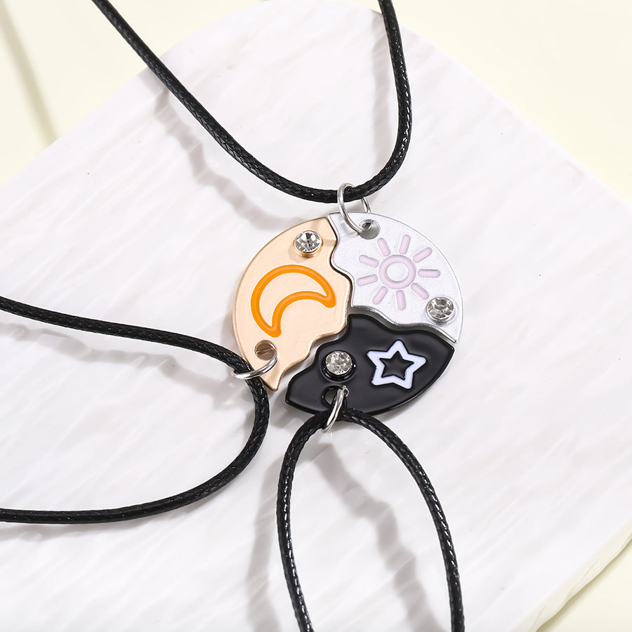 Alloy Cartoon Stitching Sun Moon Star Three-piece Necklaces