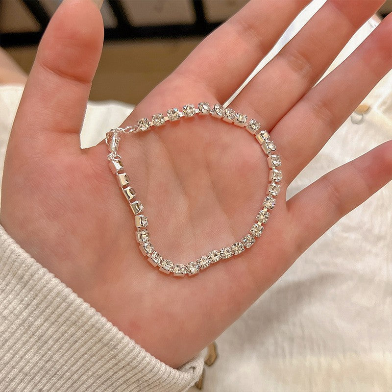 Women's Exquisite Sterling Sier Snake Bones Chain Ball Stitching Asymmetric Light Bracelet