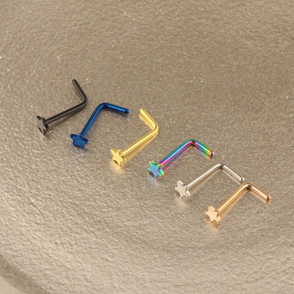 Stainless Steel Nose Five-pointed Star Curved Rod Stud Earrings