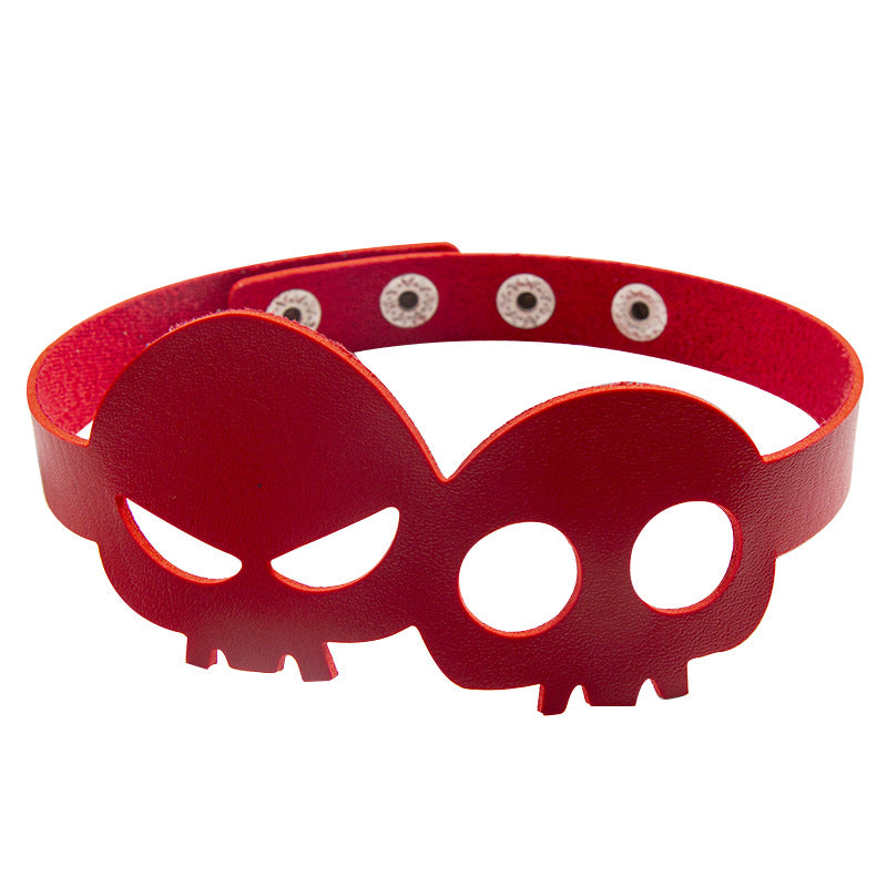 Exaggerated Personalized Halloween Skull Leather Clavicle Chain Necklaces