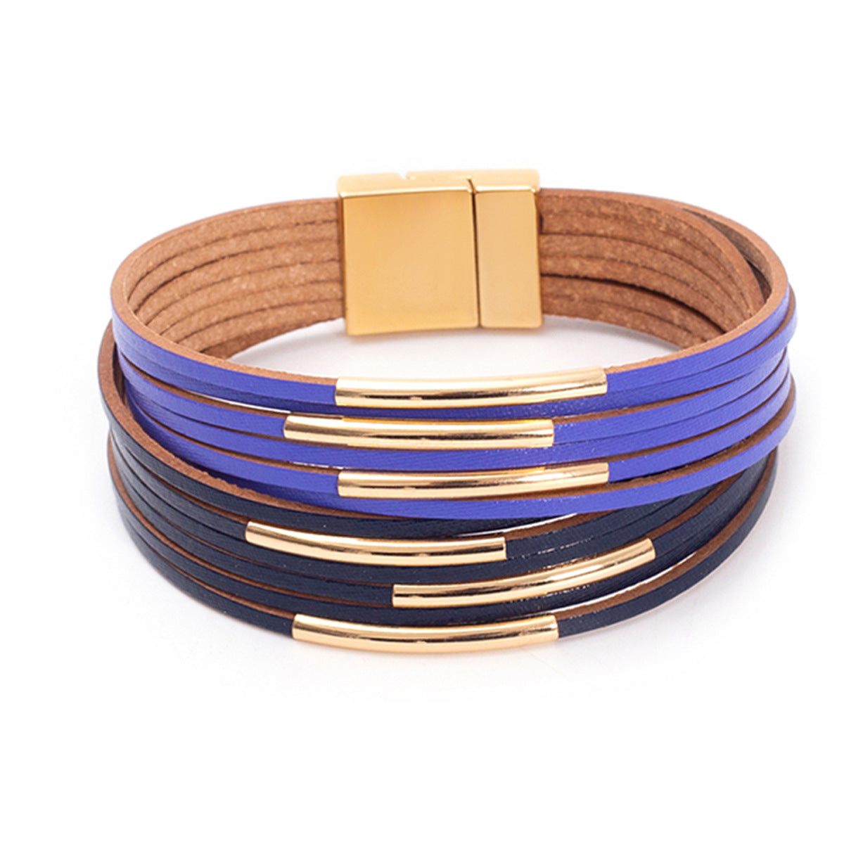 Women's Wide Brim Magnetic Snap Leather Fashion Bracelets