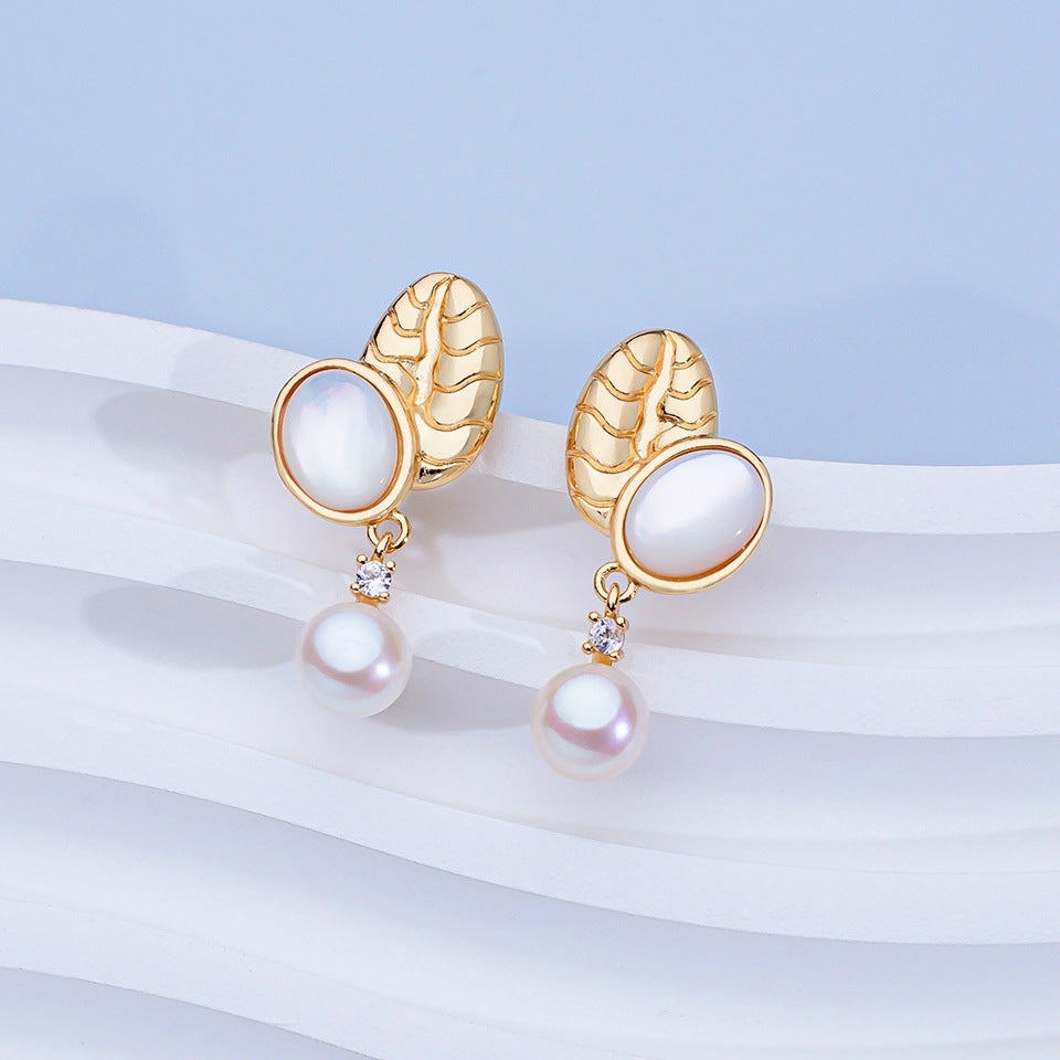 Freshwater Pearl Ear Sier Needle Light Luxury High-grade Fritillary Earrings