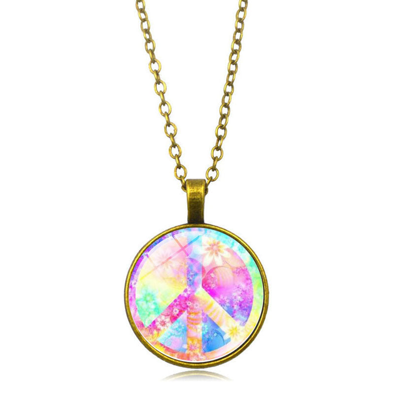 Women's Flower Peace Logo Time Stone For Vintage Necklaces