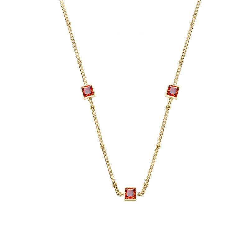 Square Zircon Titanium Steel Multiple Gold Necklaces