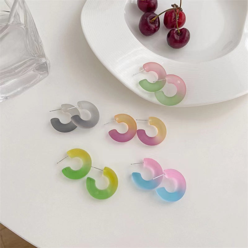 Chinese Style Summer Jelly Color Frosted Shaped Fluorescent Needle Refreshing Earrings