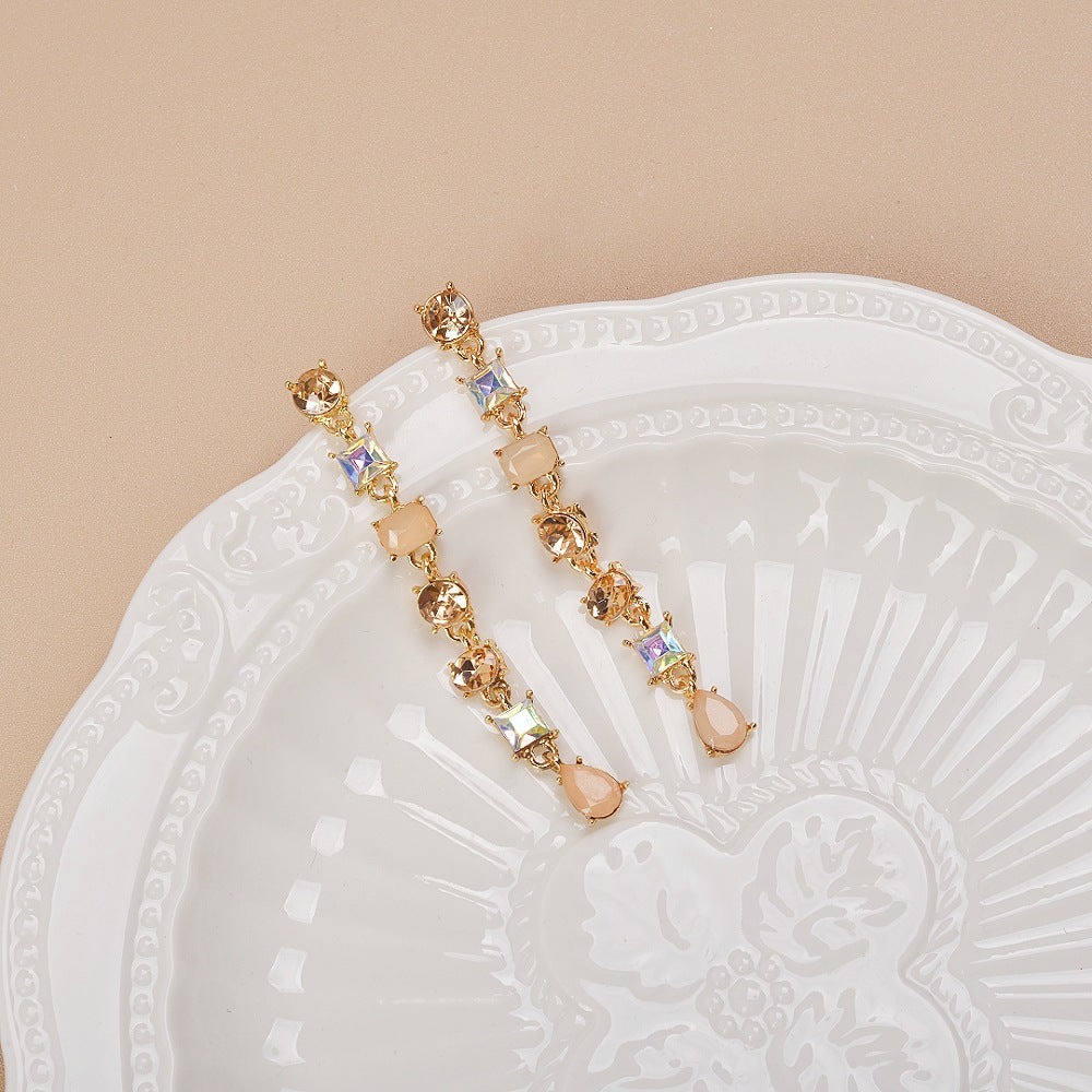 Crystal Small Fresh Long Tassel Fashionable Earrings