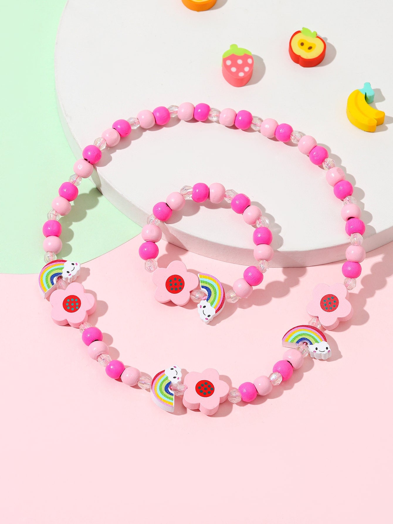 Children's Mixed Color Beaded Wooden Bead Handmade Bracelets
