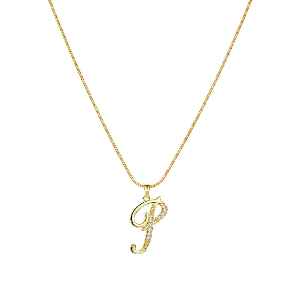 Letter Copper Inlaid Zircon Round Snake Bones Necklaces