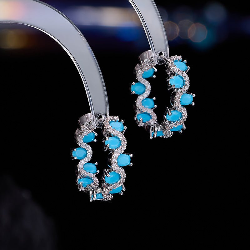 Turquoise Ear Clip Design Slightly Inlaid Zircon Versatile Earrings