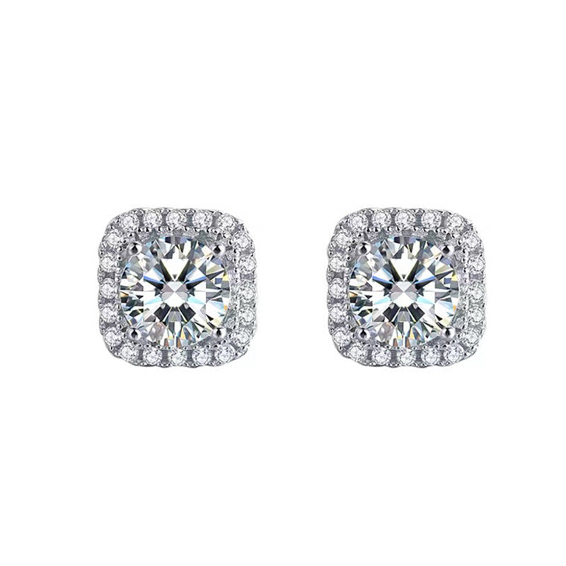Women's Square Bag Diamond Sier Auricular Needle Stud Earrings