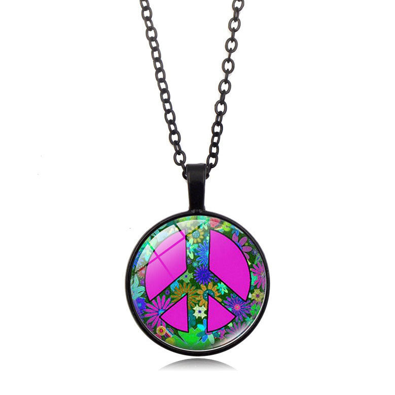 Women's Flower Peace Logo Time Stone For Vintage Necklaces