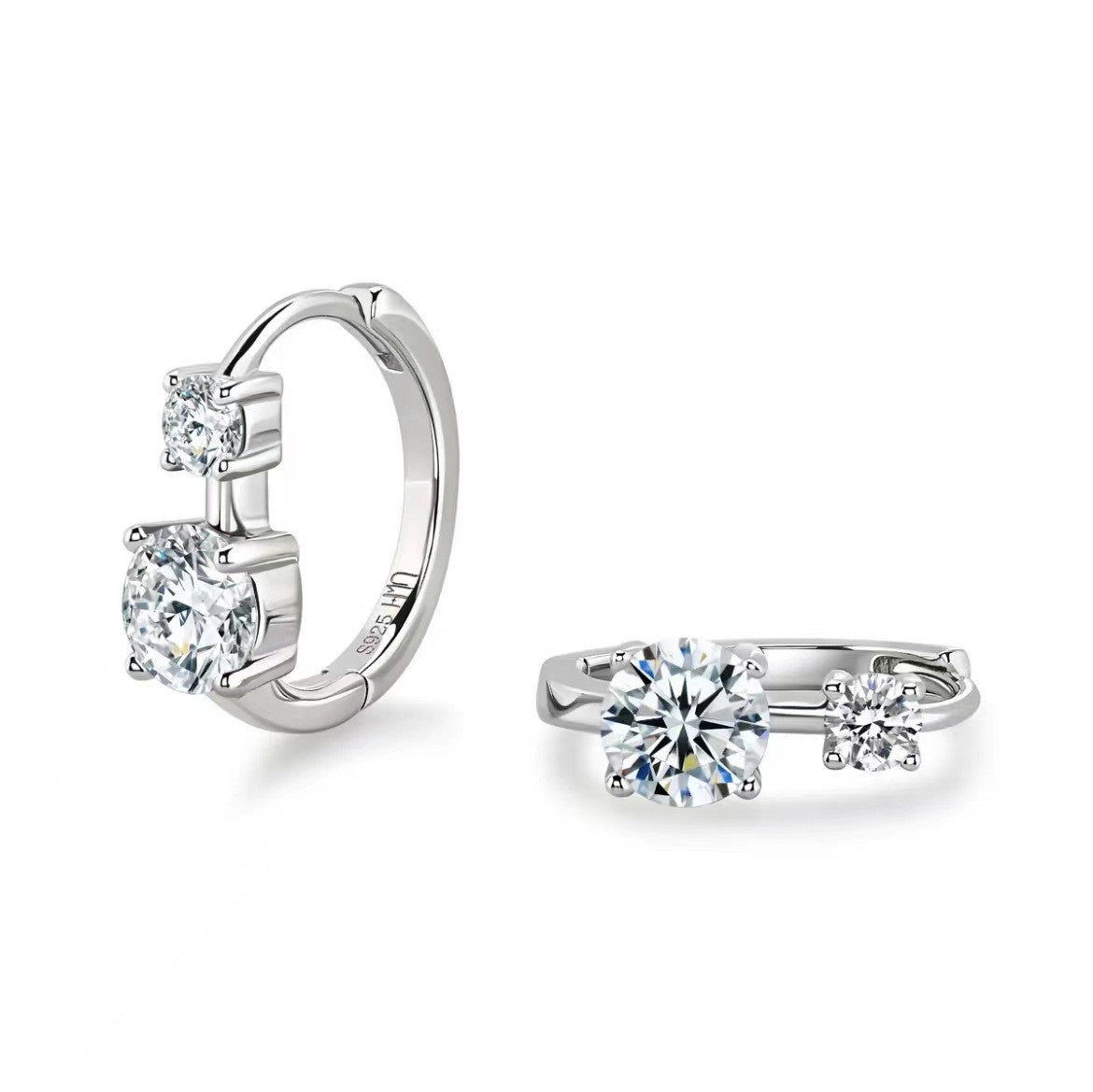 Sier Moissanite Ear Clip Double Diamond Light Luxury Noble Classic Stud Earrings