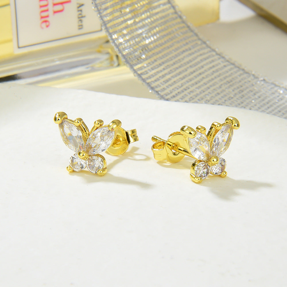 Women's Color Butterfly Micro Inlaid Zircon Insect Natural Pastoral Stud Earrings
