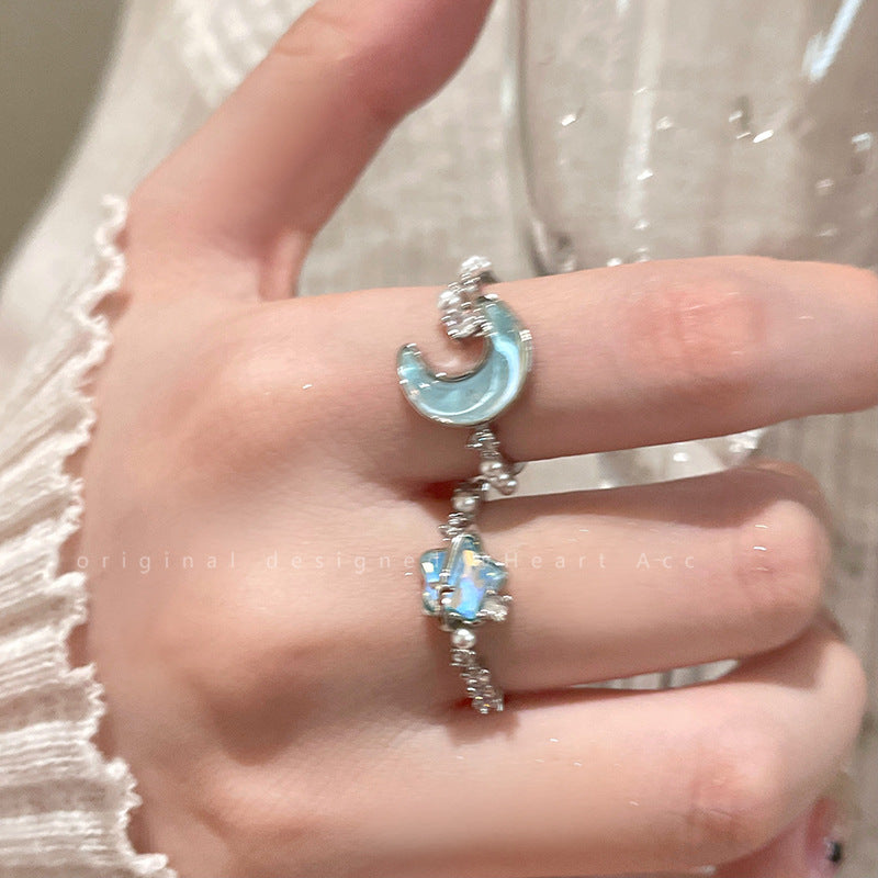 Star Moon Female Exquisite Versatile Design High Sense Index Rings