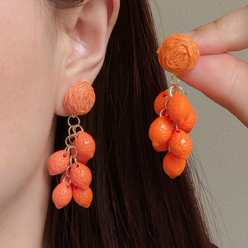 Exaggerated Western Style Orange Lemon Tassel Earrings