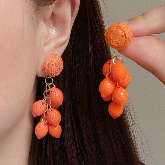 Exaggerated Western Style Orange Lemon Tassel Earrings