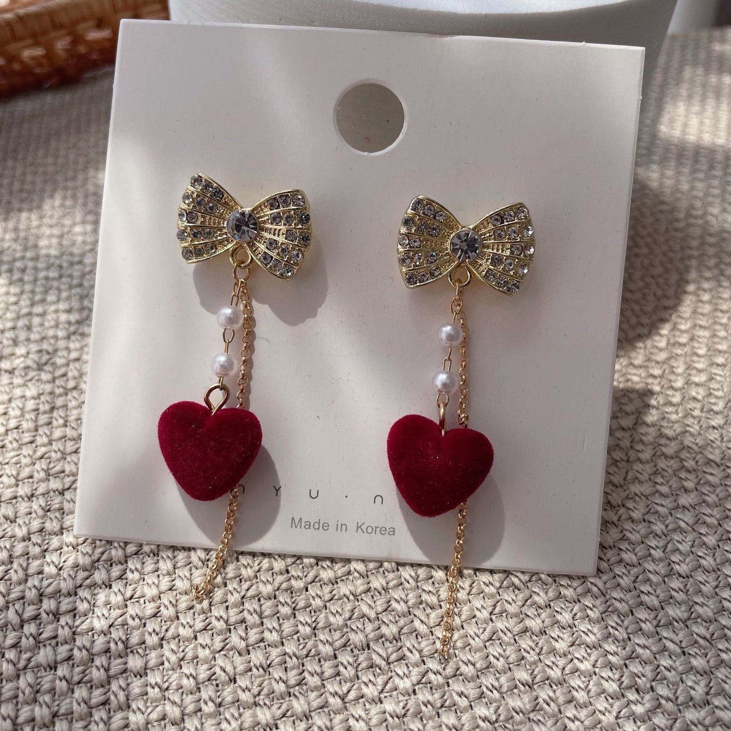 Sier Bridal Red Veet Bow Heart Pearl Toast Clothing Earrings