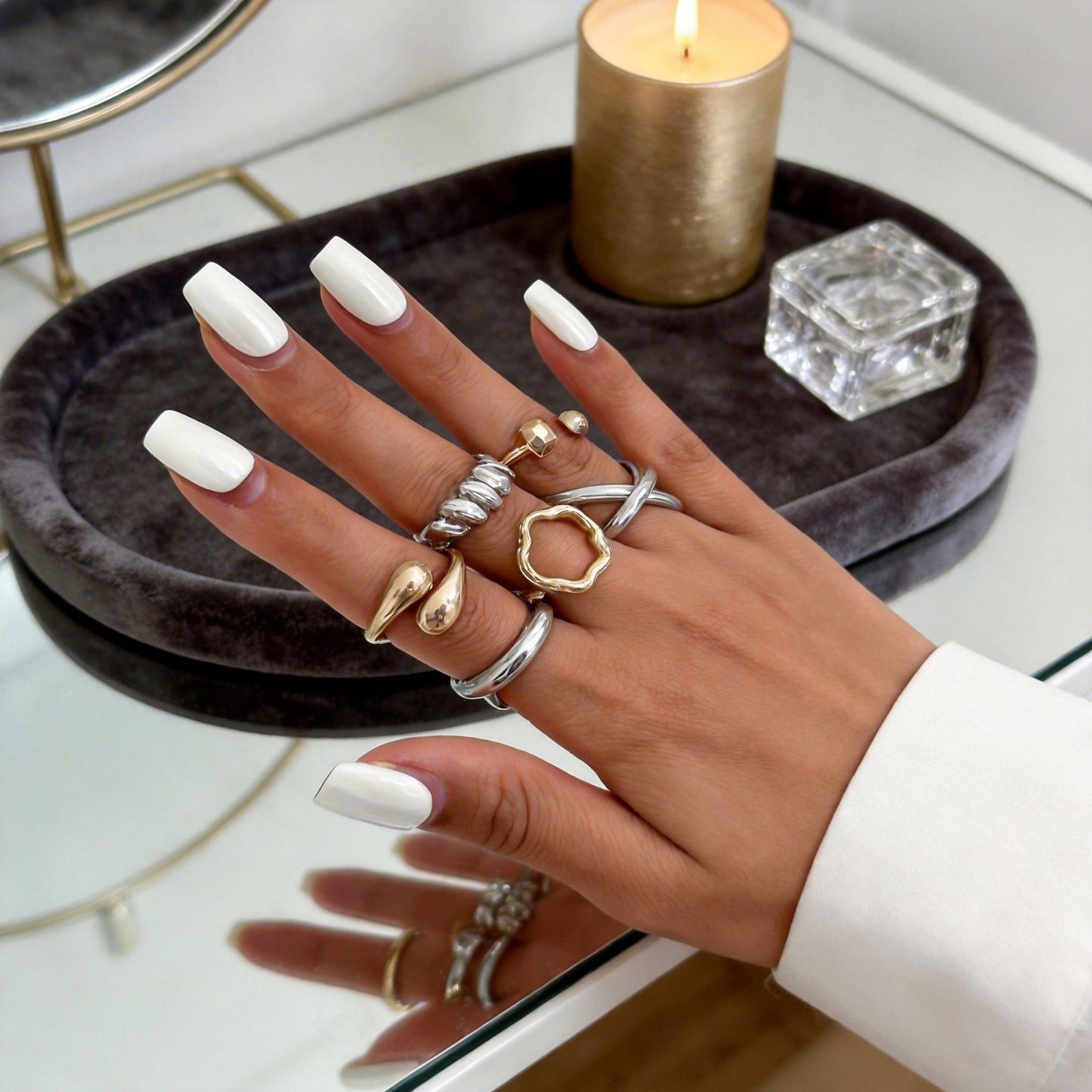 Glossy Simple Female French Small Round Daily Opening Ring