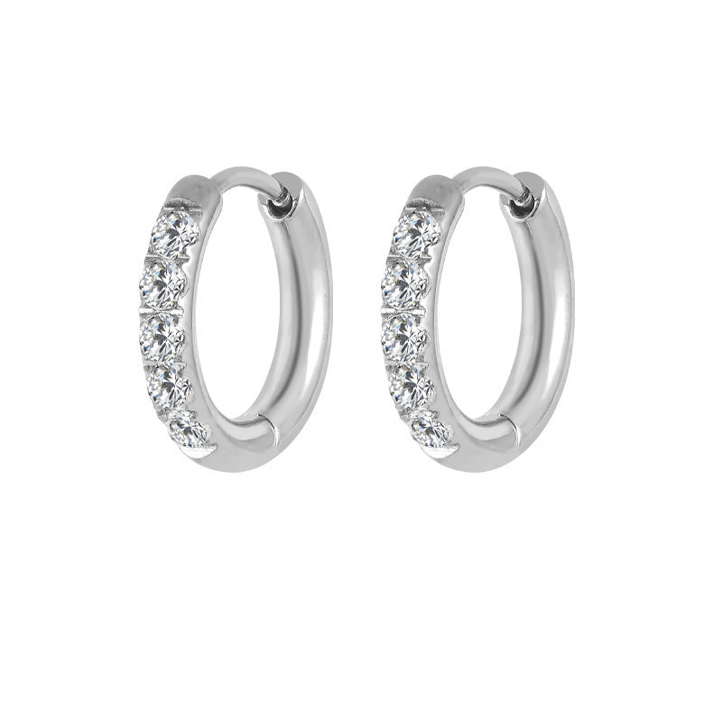 High Quality Carved Stainless Steel Studded With Zircon Titanium Earrings
