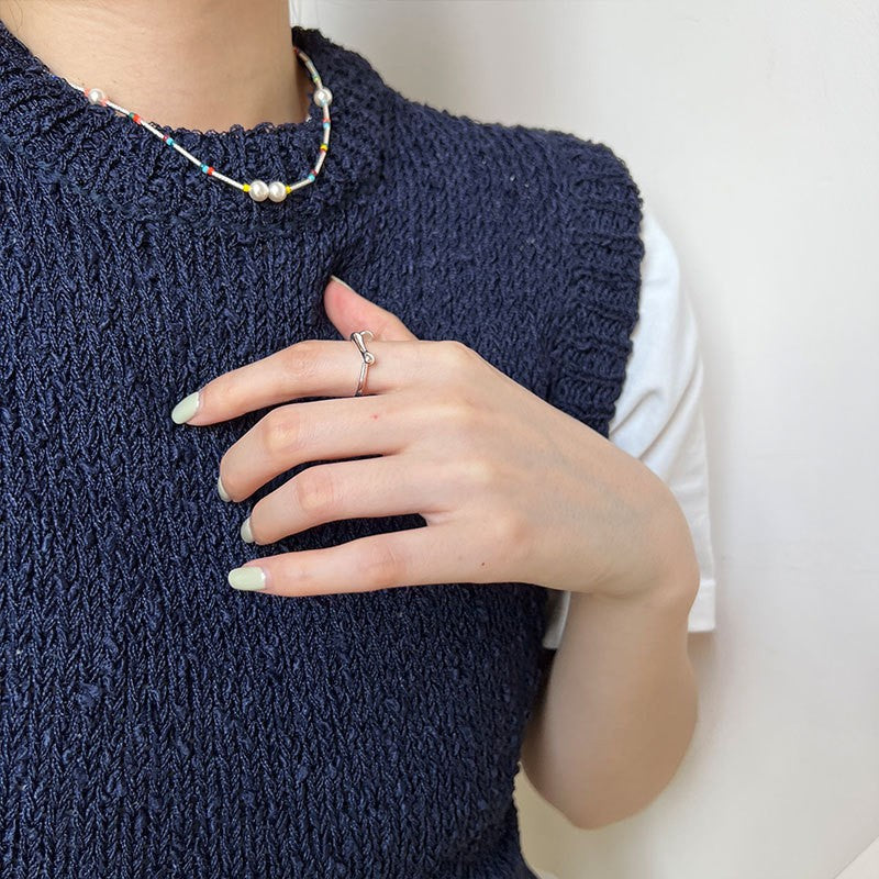 Women's & Men's Sterling Sier Niche Irregular Geometric Parallel Ball Open Index Finger Ring