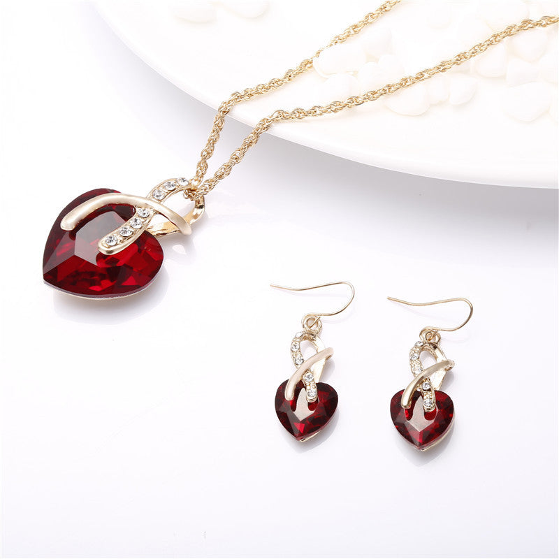 Women's Wedding Heart Shaped Love Crystal Glass Jewelry Set