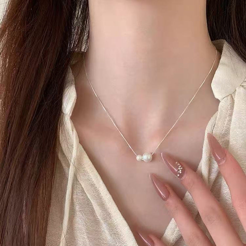 Women's Sier Lucky Beads Bowknot Clavicle Chain Light Luxury Minority High-grade Necklace