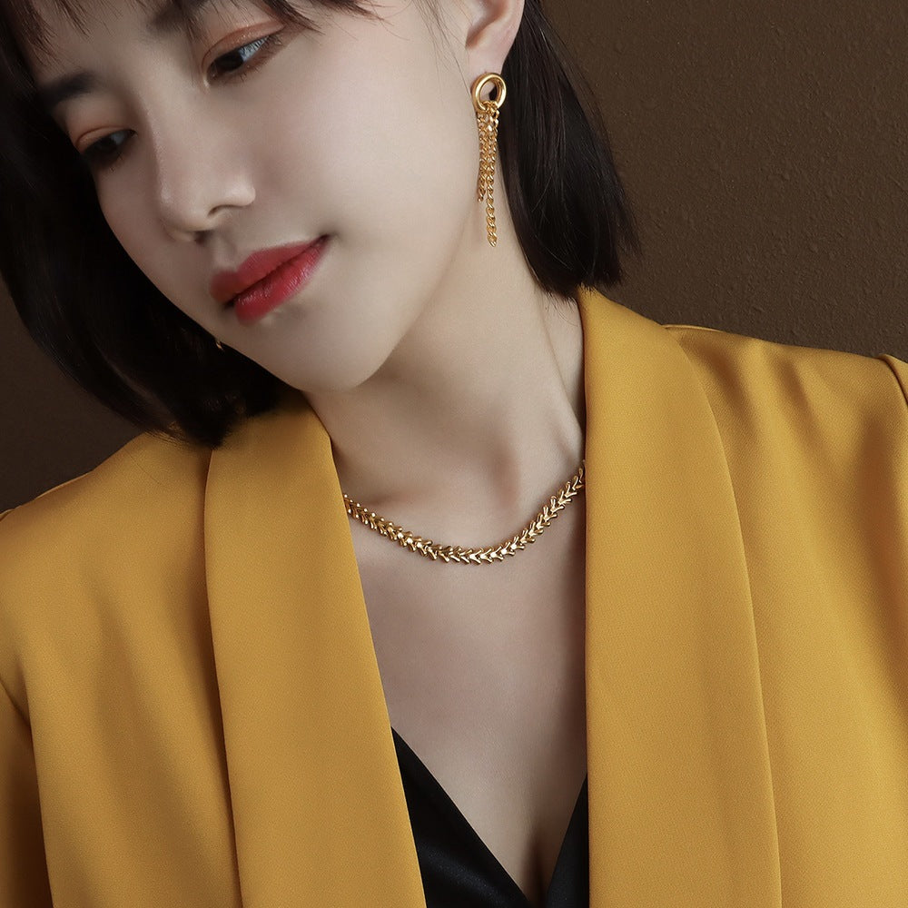 Fashion Personalized Leaf Collarbone Titanium Steel Jewelry Set