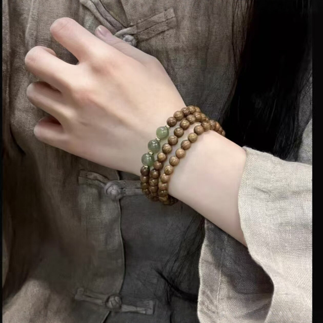 Double Obsidian Three Pterocarpus Jade Cook Bracelets