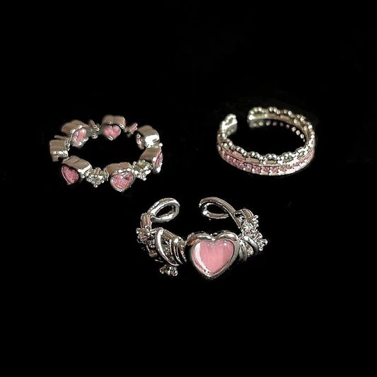 Women's Pink Diamond Love Heart-shaped Niche Design Open Index Finger Tide Rings