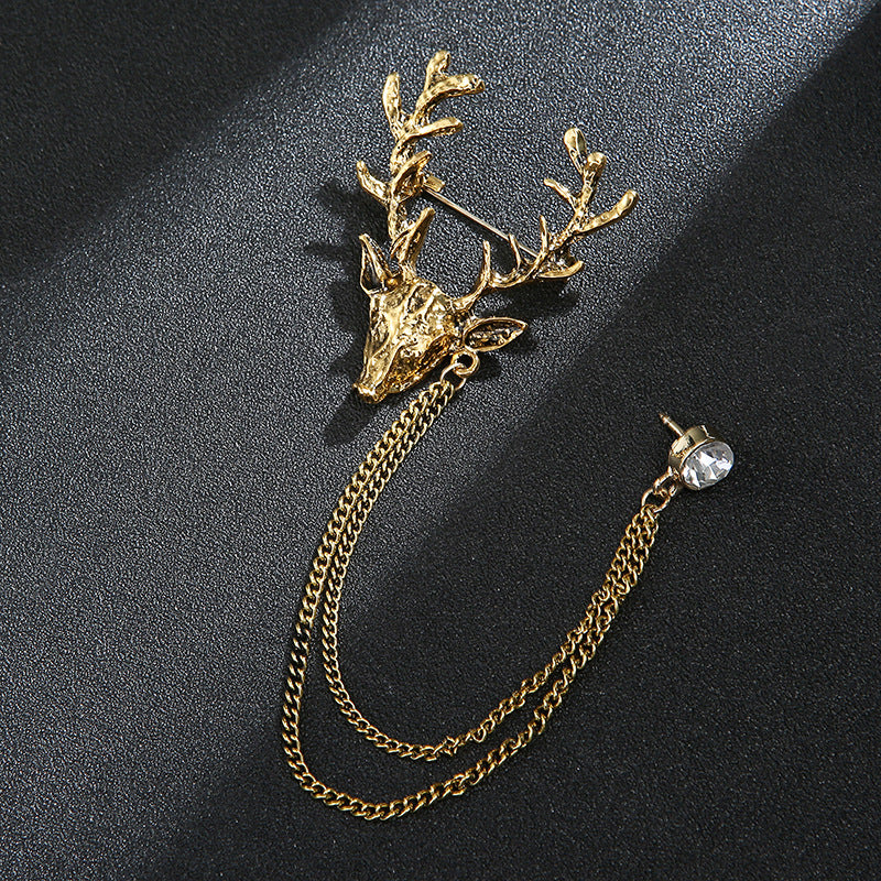 Men's Animal Lion's Head Corsage With Eagle Chain Brooches