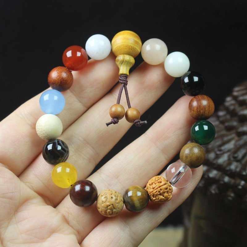 Women's & Men's Faces Gold Silk Willow Rosary Single Circle Bead Bracelets