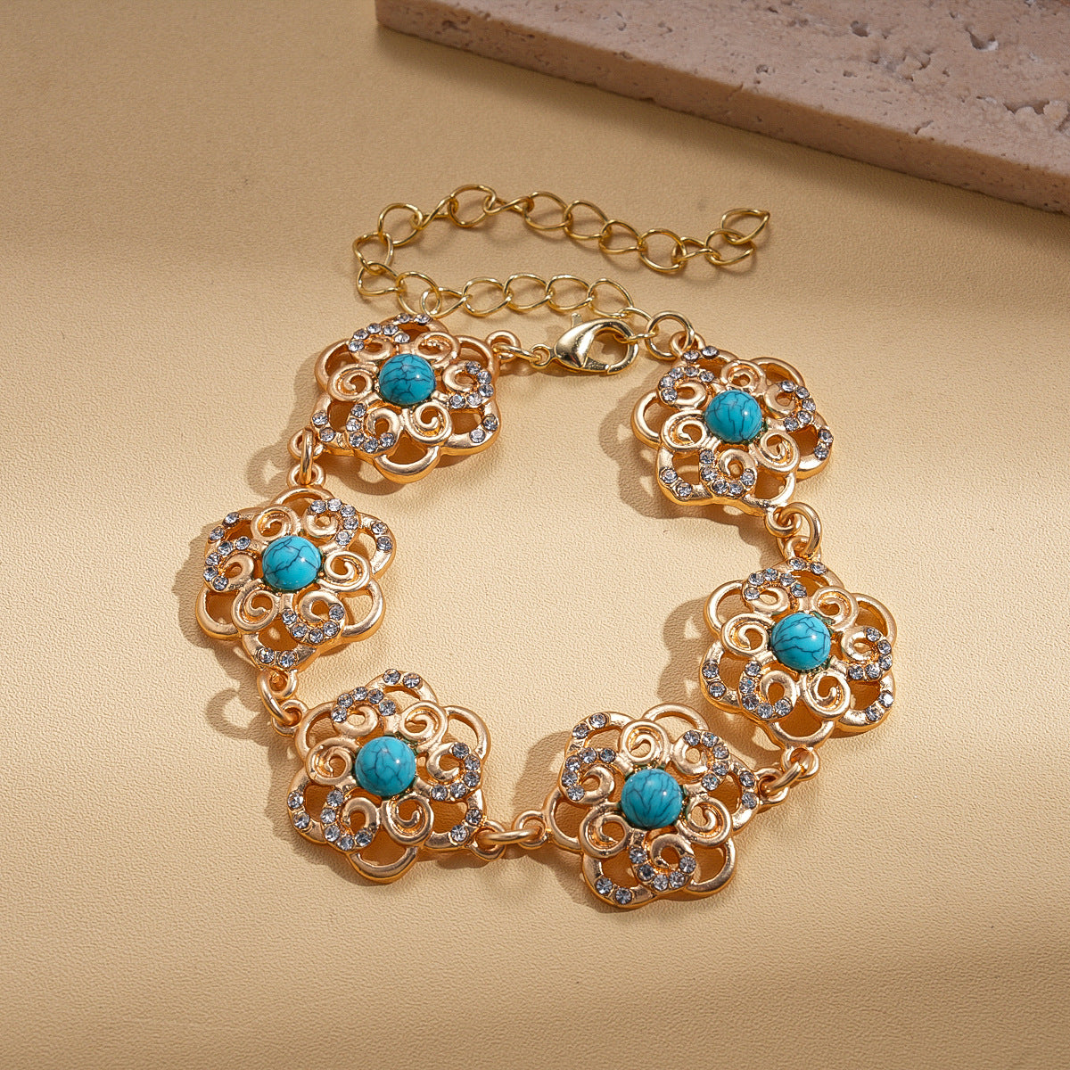 Style Turquoise Blue Diamond Flower Ear Light Luxury Minority Clavicle Necklaces