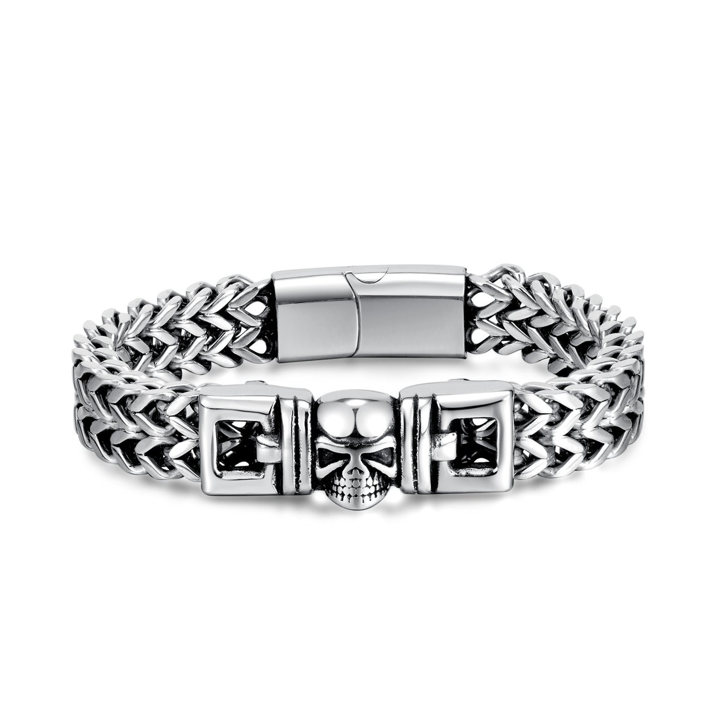 Men's Skull Punk Retro Street Hipster Glossy Release Buckle Bracelet