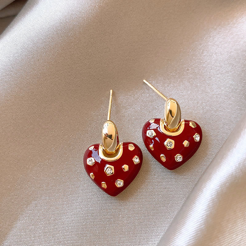 Women's Sier Needle Red Geometric Ear Korean Earrings