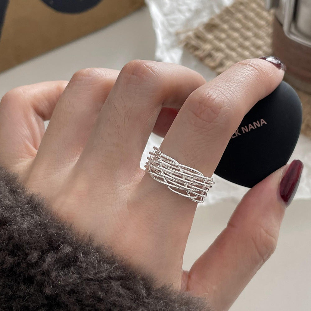 Women's Sterling Sier With Shiny Lines Cross Rings