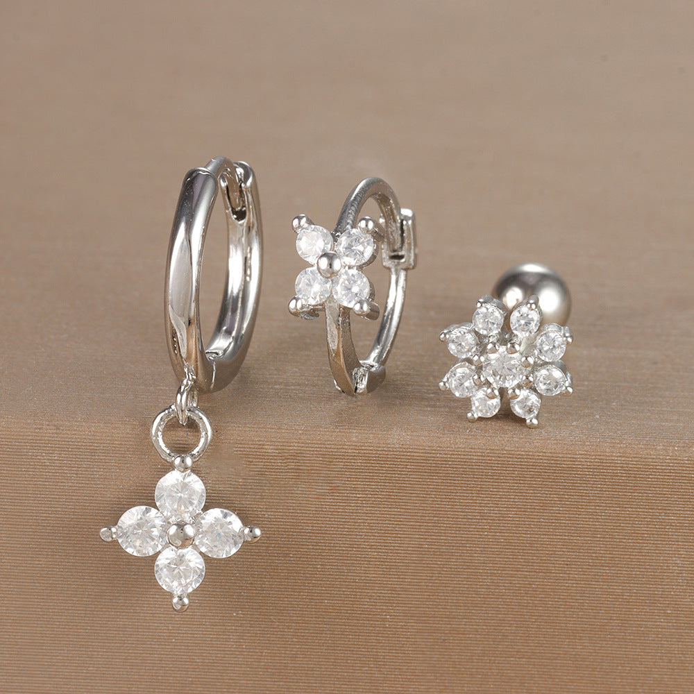 Women's Ear Micro Inlaid Zircon Flower Suit Light Rings