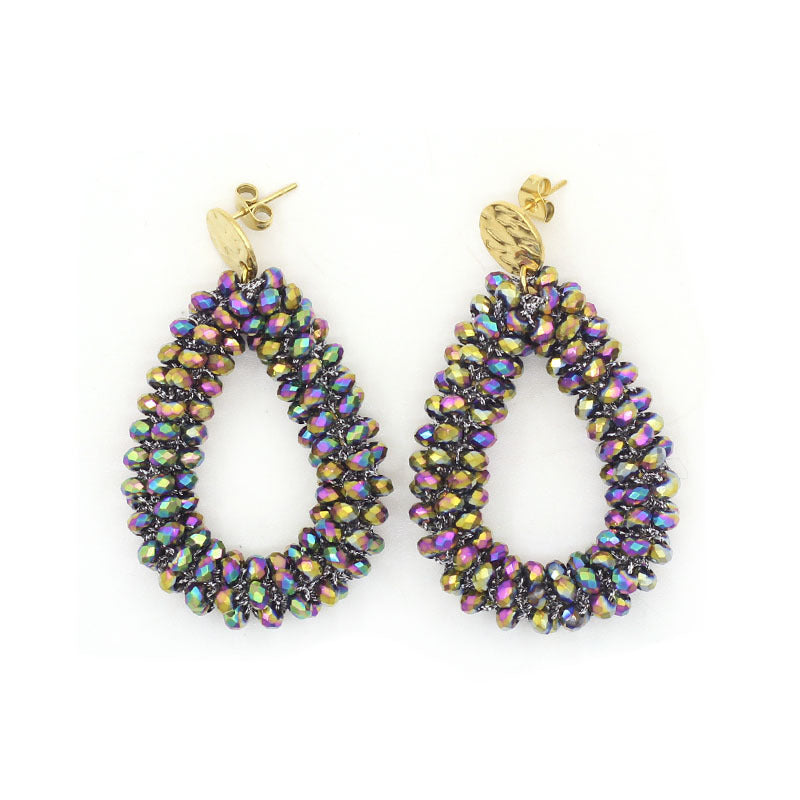 Women's Handmade Woven Crystal Fashion Water Drop Creative Bohemian Chic Earrings