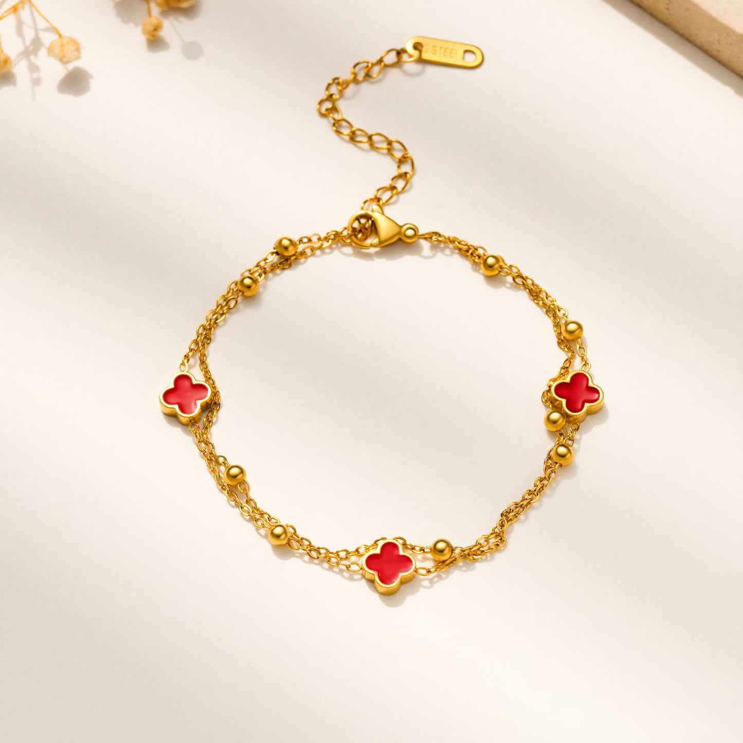 Four-leaf Clover Gold Vacuum Vapor Plating Drip High Fashion Stainless Bracelet