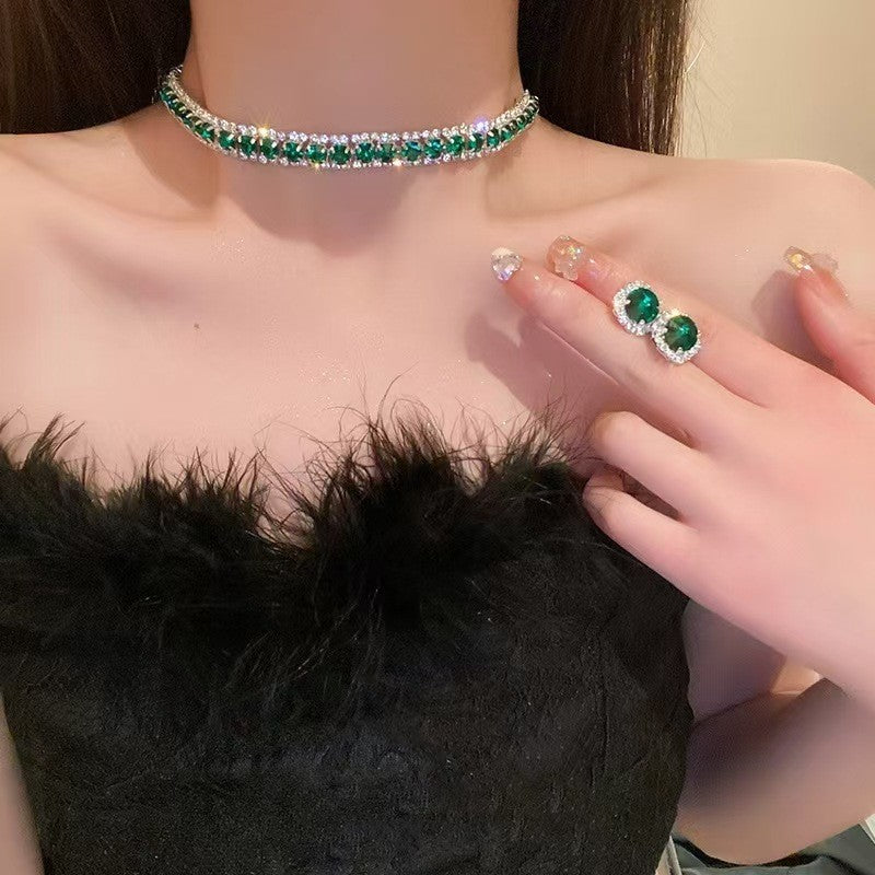 Diamond Emerald Green Square Zircon Two-piece Affordable Luxury Fashion Rings