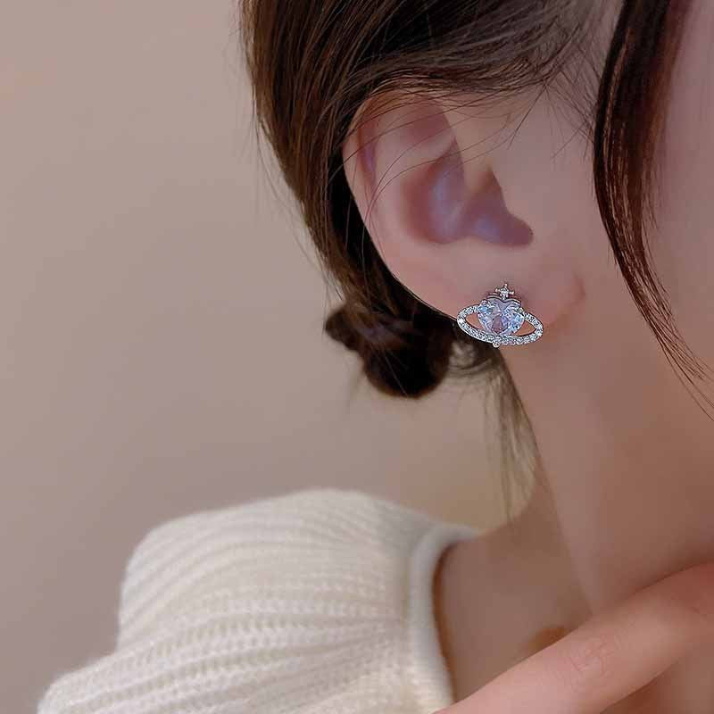 Sier Needle Fashion Universe Star Heart Shape Earrings
