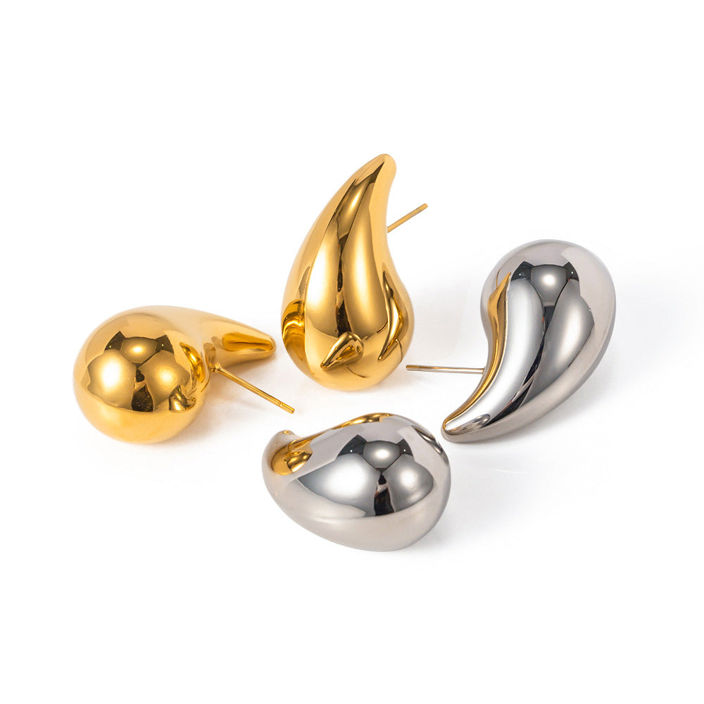 Women's Gold Chubby Water Drop Titanium Steel Earrings