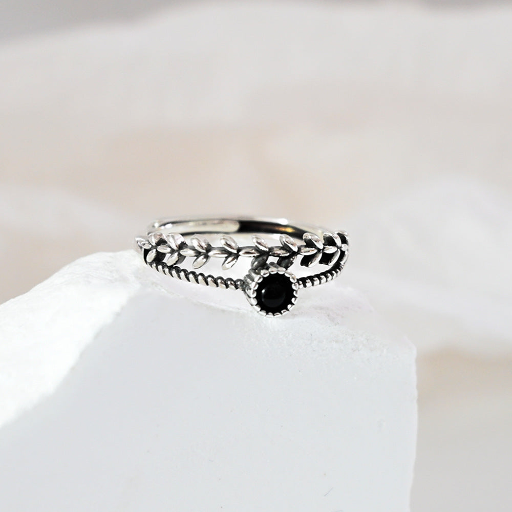Zircon Overview Female Retro Minority Advanced Design Leaves Mori Style Ring