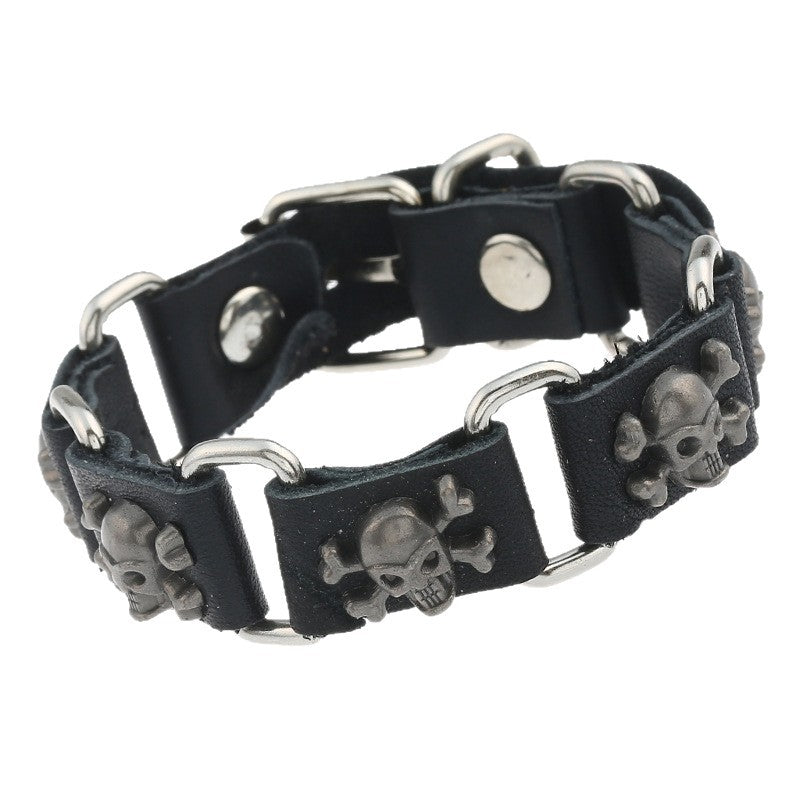 Men's Genuine Leather Alloy Skull Punk Vintage Cowhide Bracelets