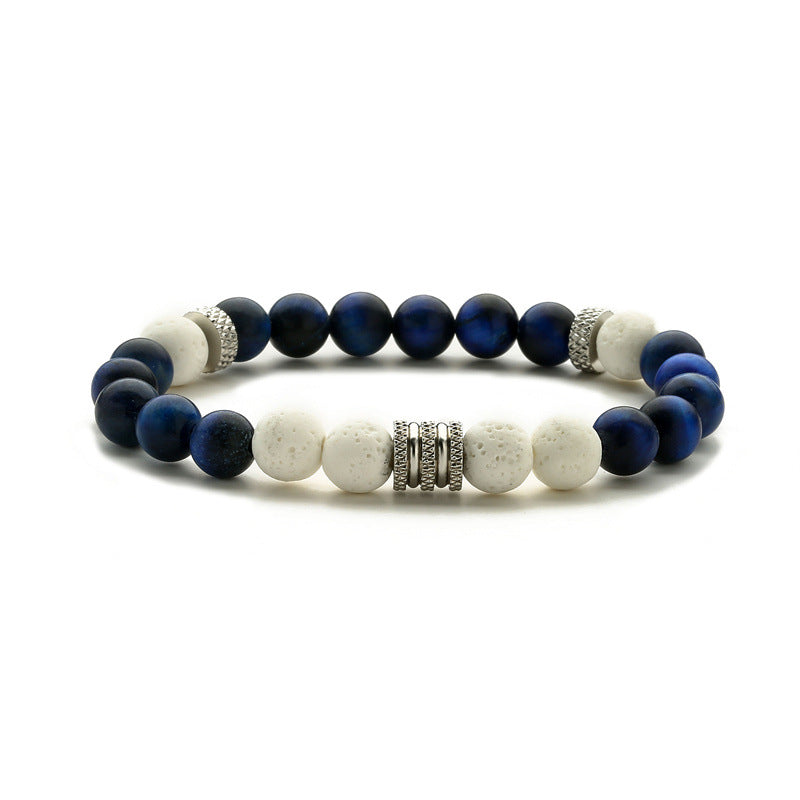 Personalized Blue Tiger Eye Beaded Pink Zebra Volcanic Stone Stainless Bracelets
