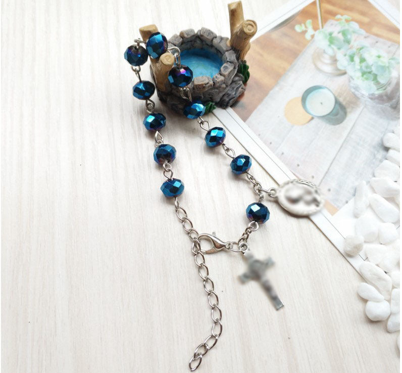 Handmade Beaded Blue The Crystal Long Alloy Sweater Necklace