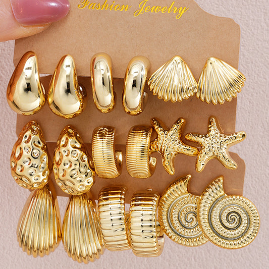 Fashion Starfish Shell Conch Type Water-drop Eardrops Rings