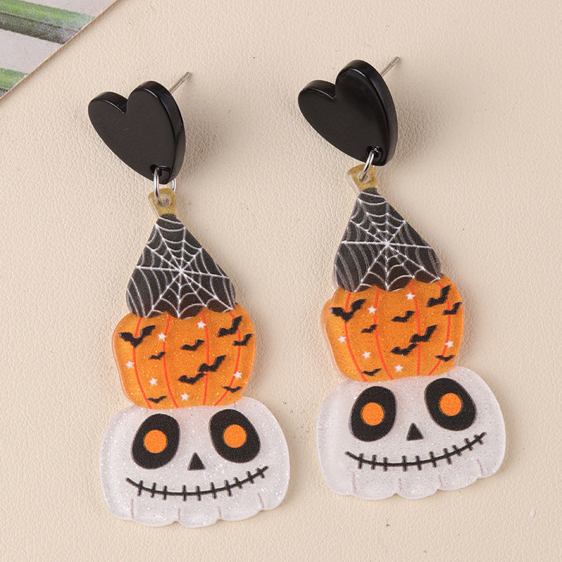 Halloween Series Acrylic Pumpkin Cartoon Funny Earrings